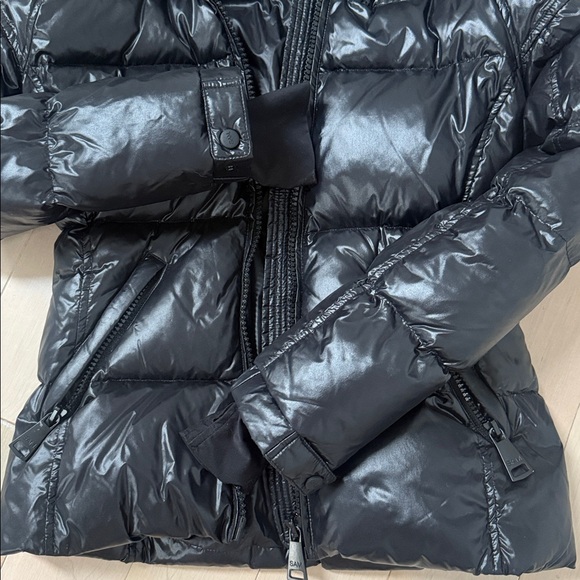 SAM raccoon genuine fur hood down puffer black jacket - Picture 6 of 16